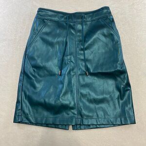 ESQUALO TEAL FAUX LEATHER SKIRT STRETCH ADJUSTABLE WAIST DRAWSTRING
